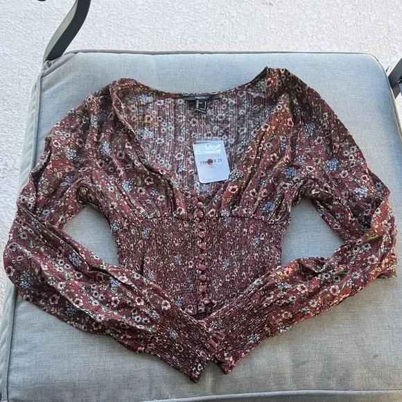 Forever 21 Burgundy Floral Blouse - Picture 1 of 3